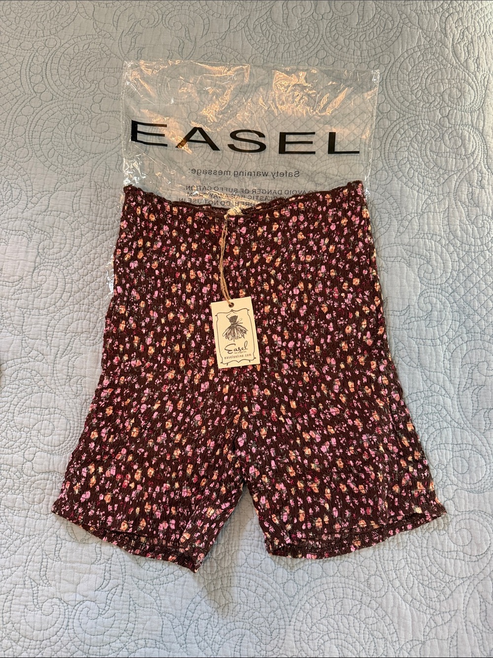 easel Espresso with Pink Floral Print Smocked Ruffle Shorts